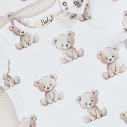 White Teddy Bear Cotton Romper & Hat
