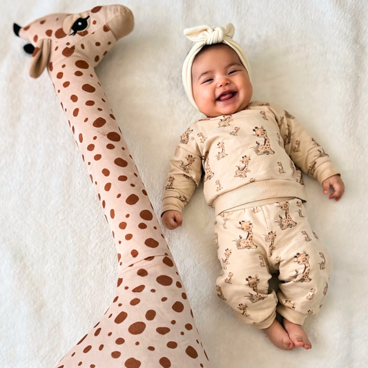 Beige Giraffe Print Long Sleeve Cotton Set