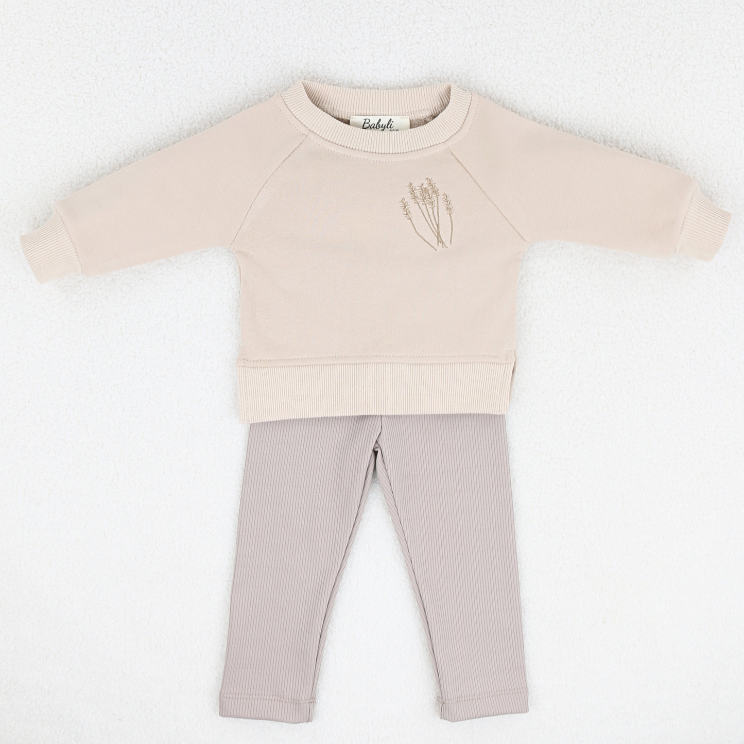 Beige baby sweatshirt with delicate embroidered detail