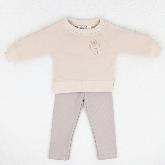 Beige Wheat Baby & Toddler Sweatshirt & Fleece-Lined Leggings – Soft & Cosy 1
