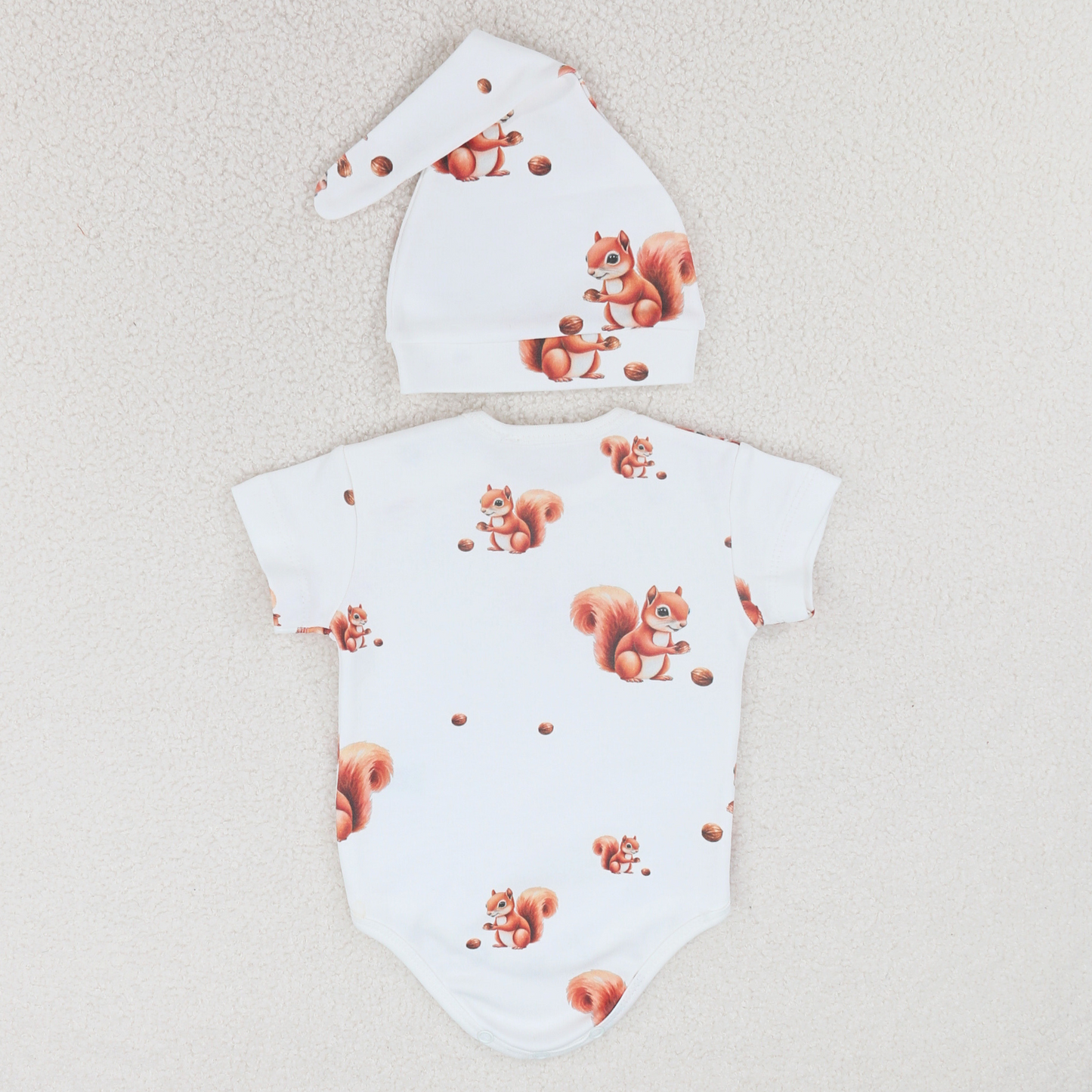 White Squirrel Baby Bodysuit & Hat 2
