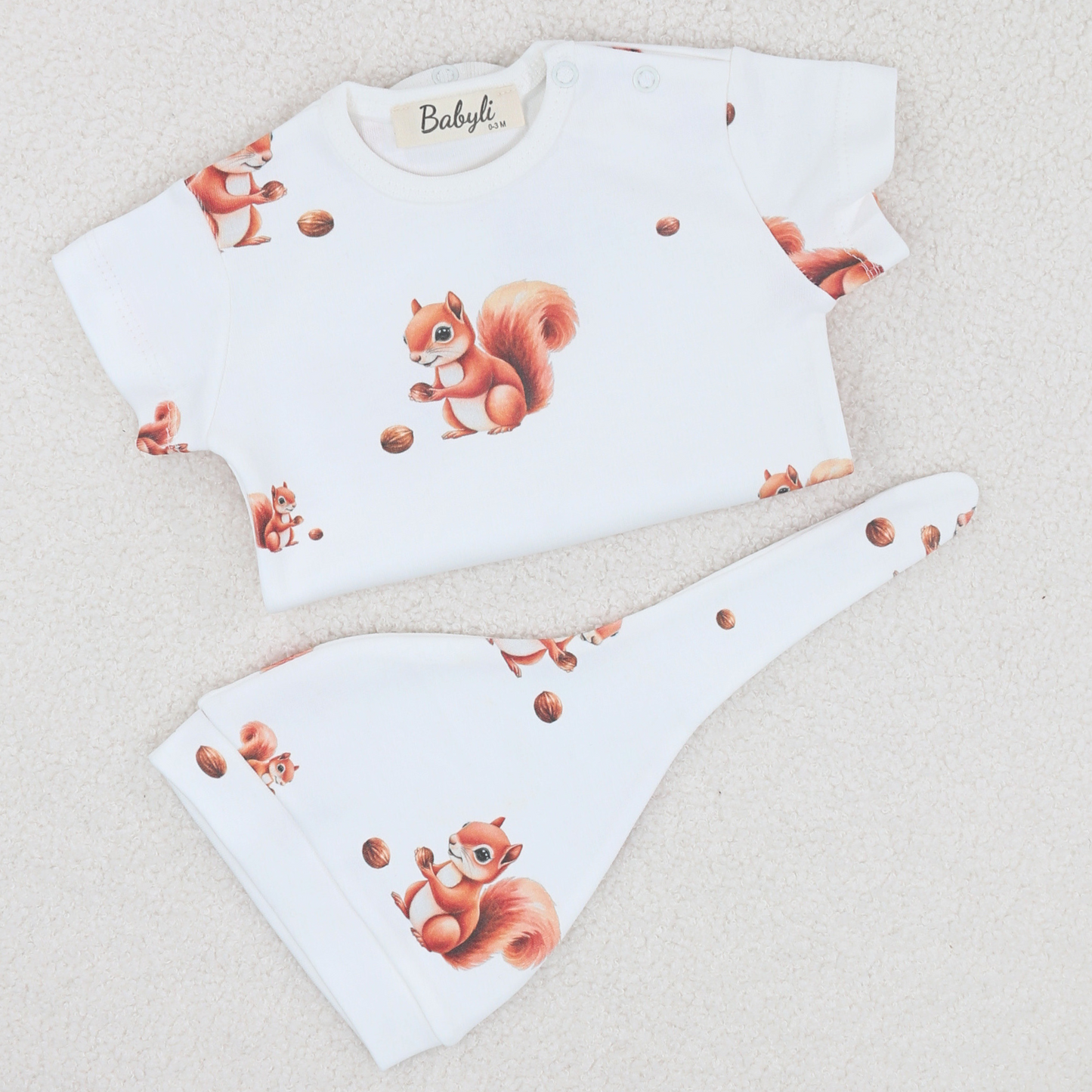 White Squirrel Baby Bodysuit & Hat 3