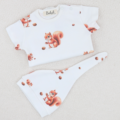 White Squirrel Baby Bodysuit & Hat 3