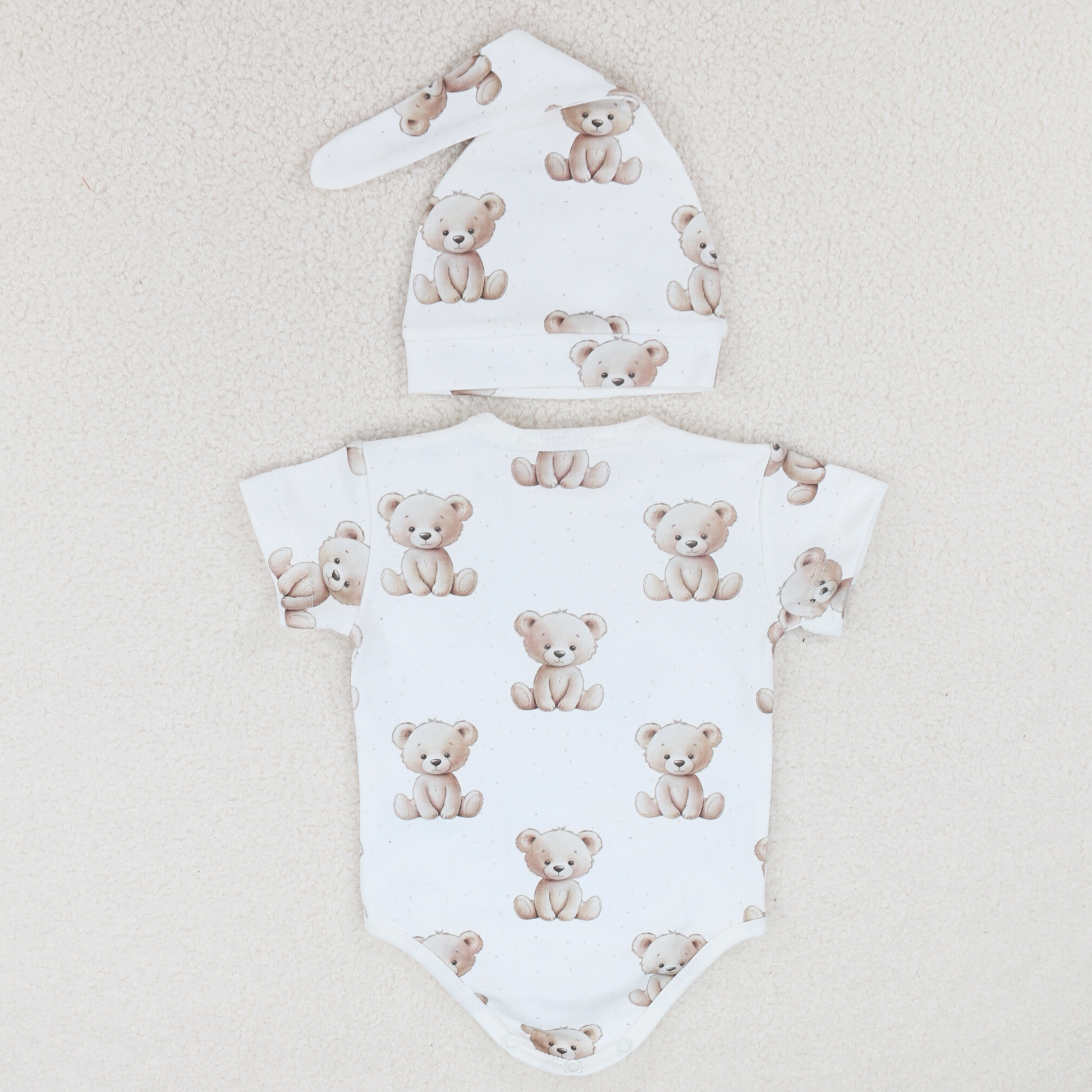 White Teddy Bear Baby Bodysuit & Hat 2