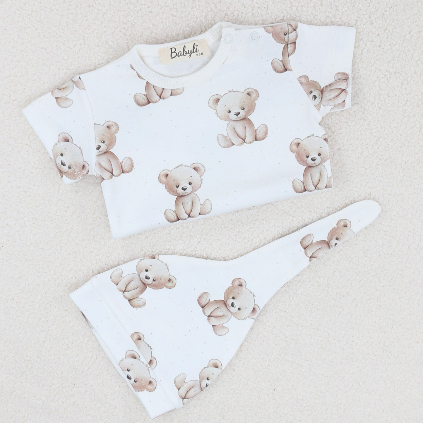 White Teddy Bear Baby Bodysuit & Hat 3