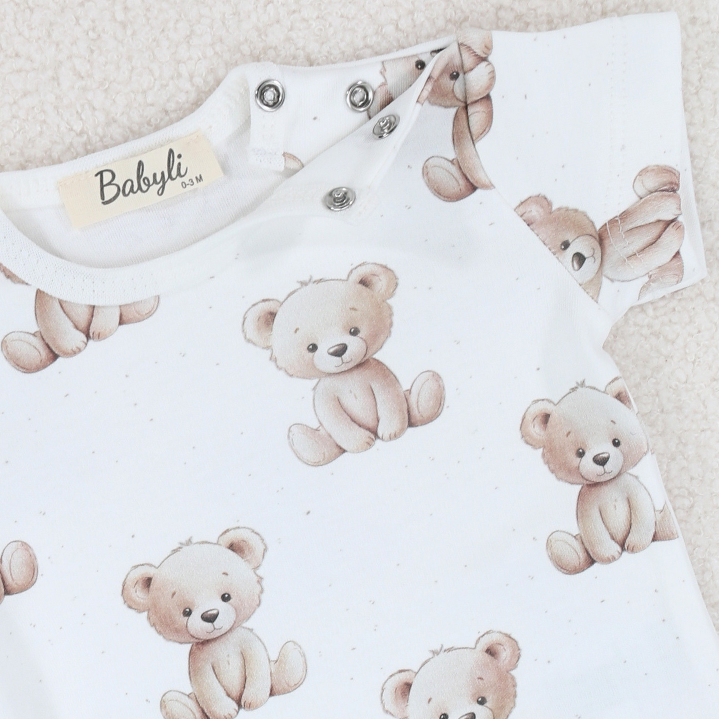 White Teddy Bear Baby Bodysuit & Hat 4