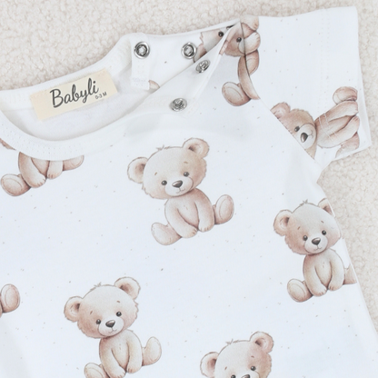 White Teddy Bear Baby Bodysuit & Hat 4