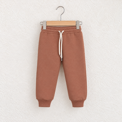 Babyli brown baby toddler joggers with cream drawstring and ribbed cuffs