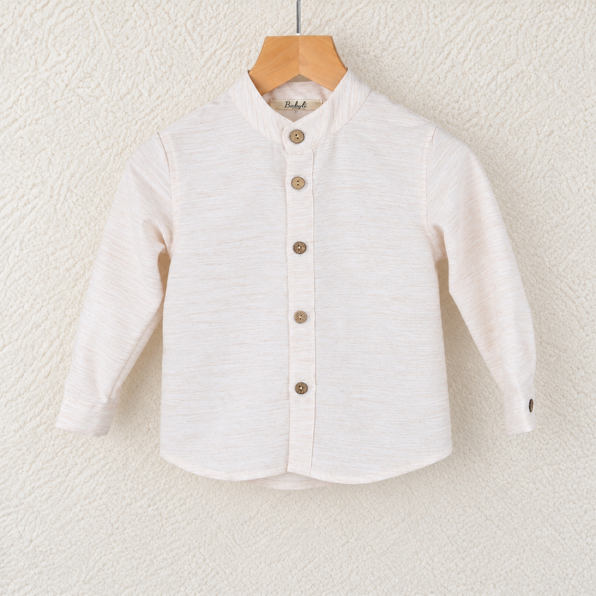 Babyli cream stand-collar baby and toddler shirt with coconut buttons