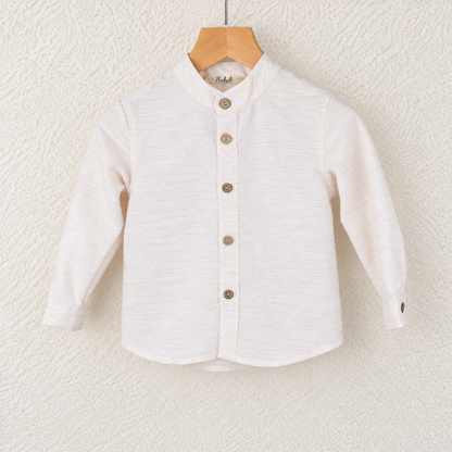 Babyli cream stand-collar baby and toddler shirt with coconut buttons