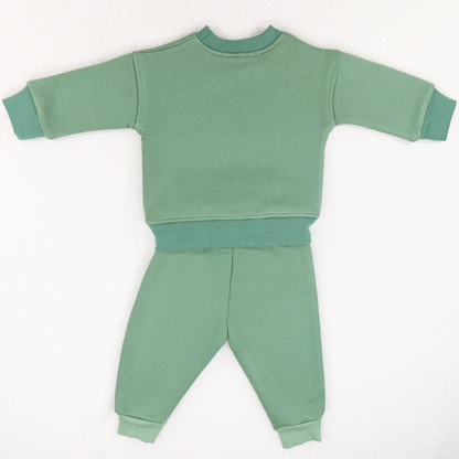 Babyli sage green teddy bear baby toddler tracksuit back view