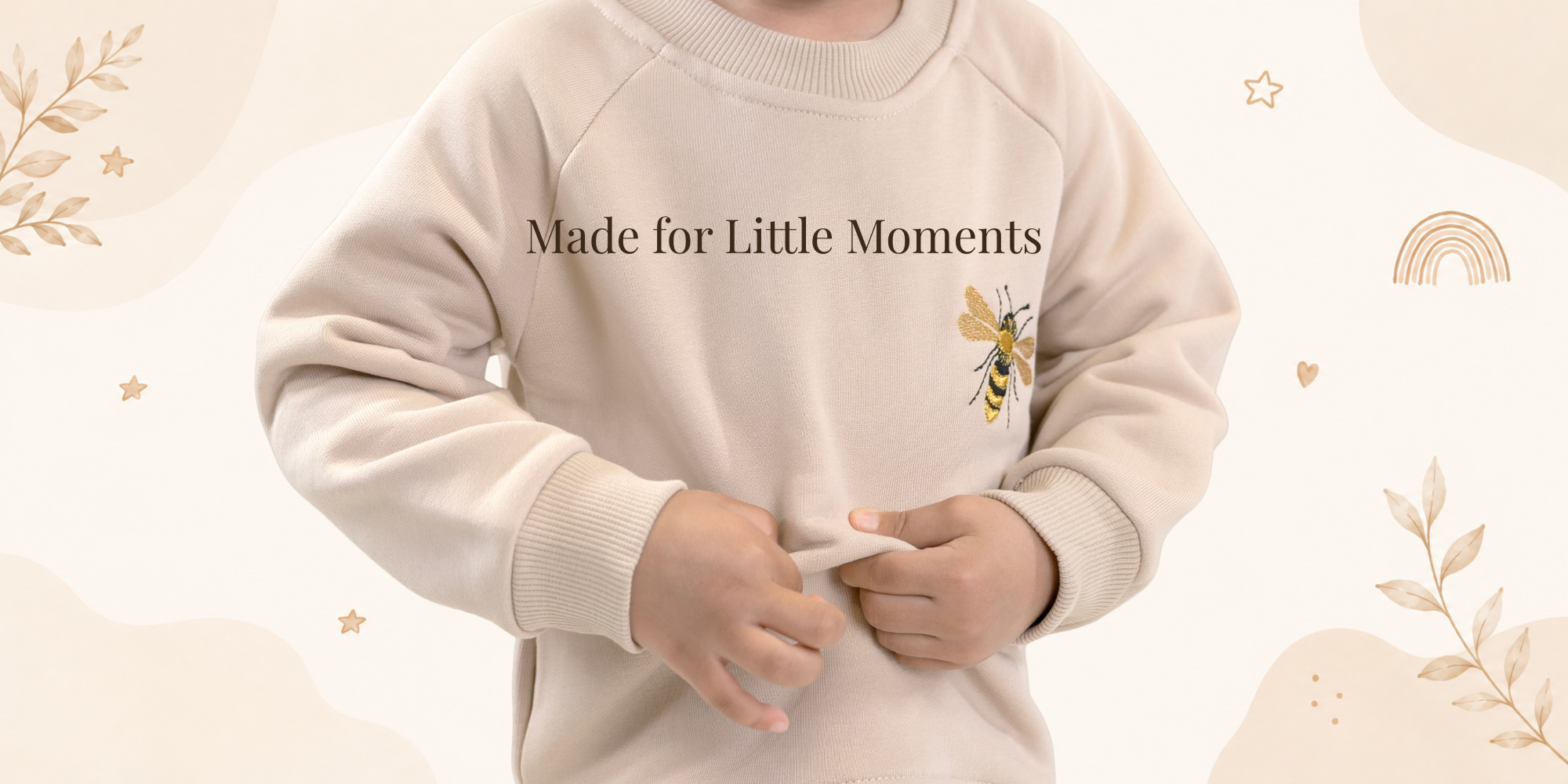 Babyli baby and toddler clothing cream sweatshirt with bee embroidery, soft comfortable everyday wear for little ones