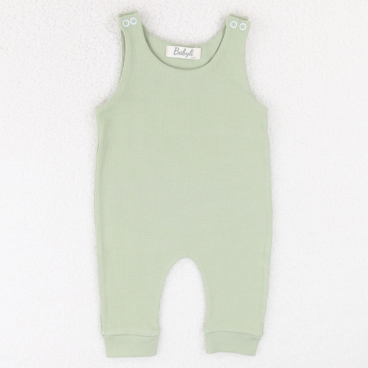 Sage green ribbed baby dungarees for babies and toddlers
