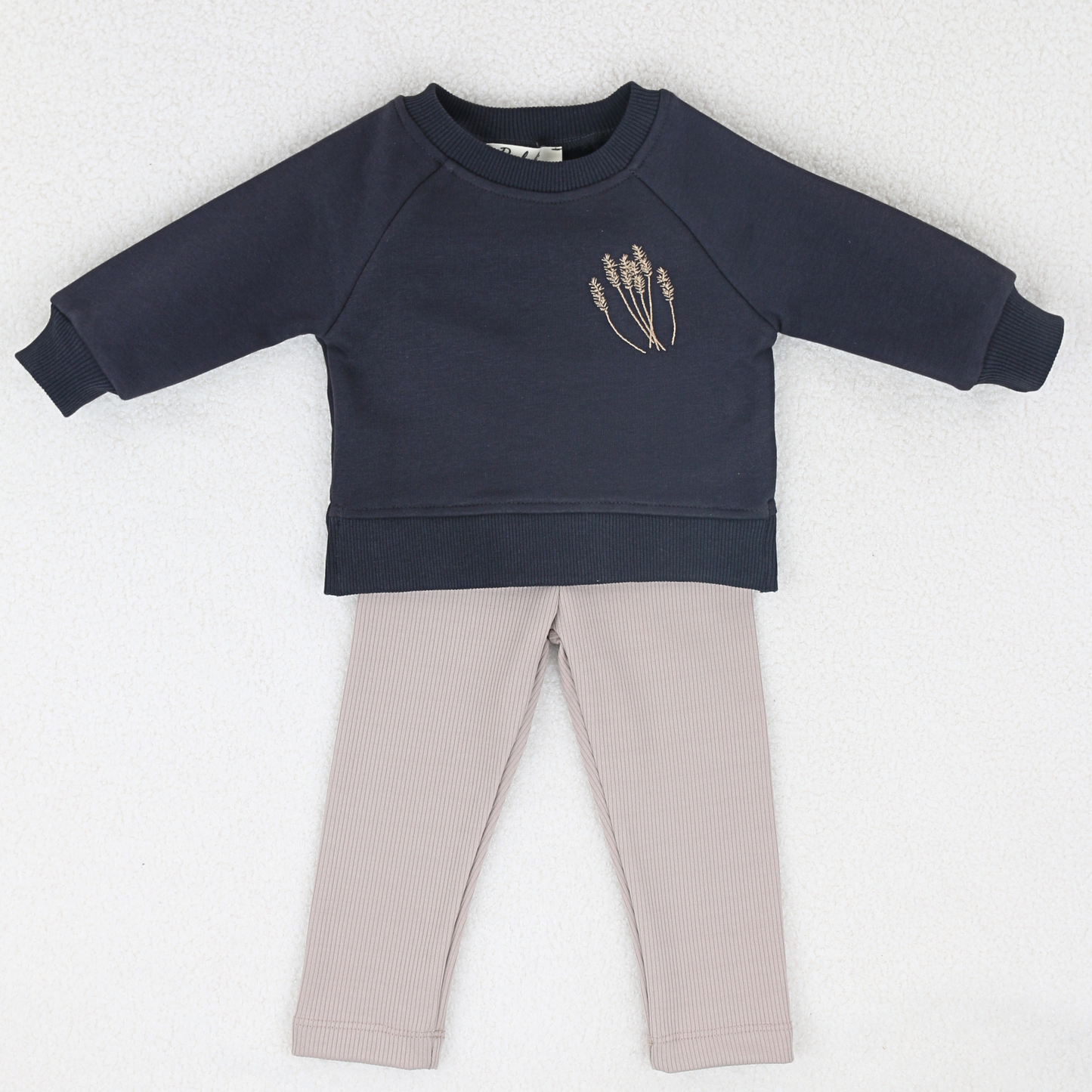 Navy baby sweatshirt and ribbed leggings set with embroidered detail