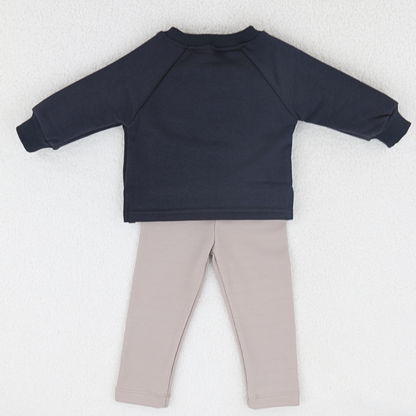 Navy baby sweatshirt and ribbed leggings set with embroidered detail